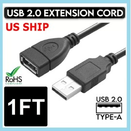iSellParts High-Speed USB to USB Extension Cable USB 2.0 Adapter Extender Cord Male/Female - 1 ft