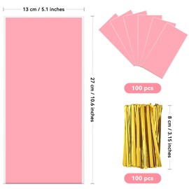 Lecpeting 100 Pcs Cellophane Treat Bags Plastic Goodie Storage Bags Party Favor Candy Bags with Twist Ties for Gift Wrap Birthday Wedding Baby Shower Christmas Party Supplies (Pink)
