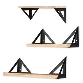 Vilobos Wall Mounted Floating Shelf Set of 3 Solid Wood 3-Tire Wall Storage Shelf DIY Design Home Decoration for Bathroom Living Room Office Kitchen