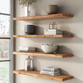 Venusmiles Rustic Elm Wood Floating Shelves for Wall, Live Edge 9.3" Deep Wall Shelf with Invisible Bracket, Large Long Wall Mounted Storage Shelves for Living Room, Bedroom, Kitchen, Bathroom Decor