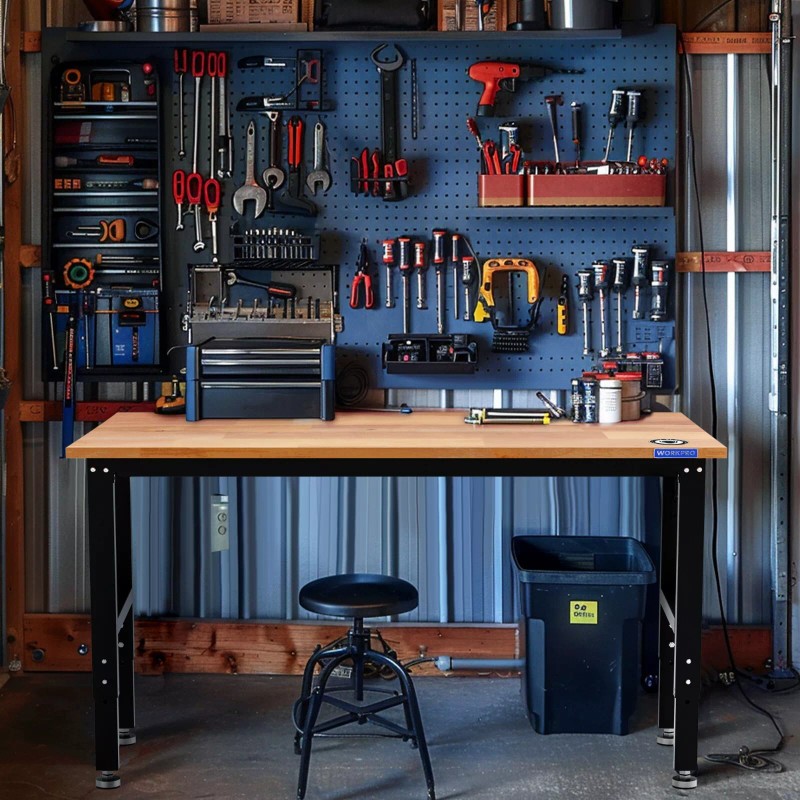 Workpro Adjustable Workbench 48"X22"/60''x2 - 48"x22" with Leveling Foot