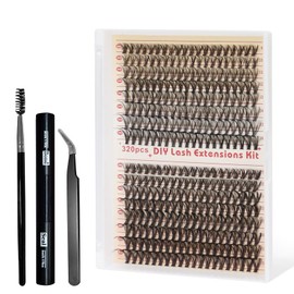 DOINEUFL Wimpern Extensions Set, 320Pcs Lash Extension Set Wimpernverlängerung Set Cluster Lashes Set 30D+40D Einzelne Wimpern mit Lash Bond and Seal Wimpern Pinzette Bürste, 9-16mm Mix Länge