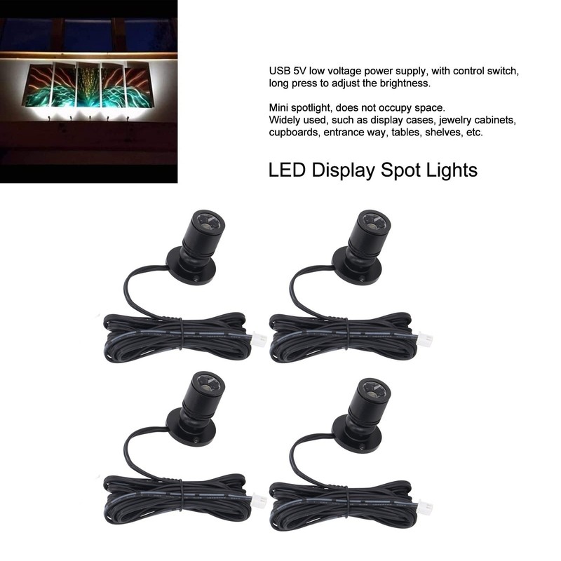 4pcs LED Display Spot Lights 5V Dimmable USB Mini Spotlight