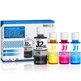 31 32XL Ink Bottle Set Refill for HP Smart Tank 5000 7301 651 7001 7602 6001 551 5101 7300 5102 7302 7601 6002 5103 755 757 Printer, Black CMY