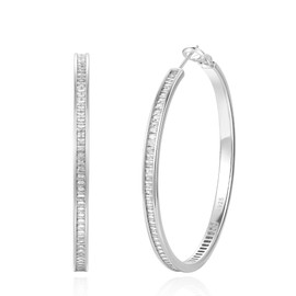 VEEDOFA Large 925 Sterling Silver Rhinestone Hoops Earrings for Women Thick Diamond Hoop Earrings for Women