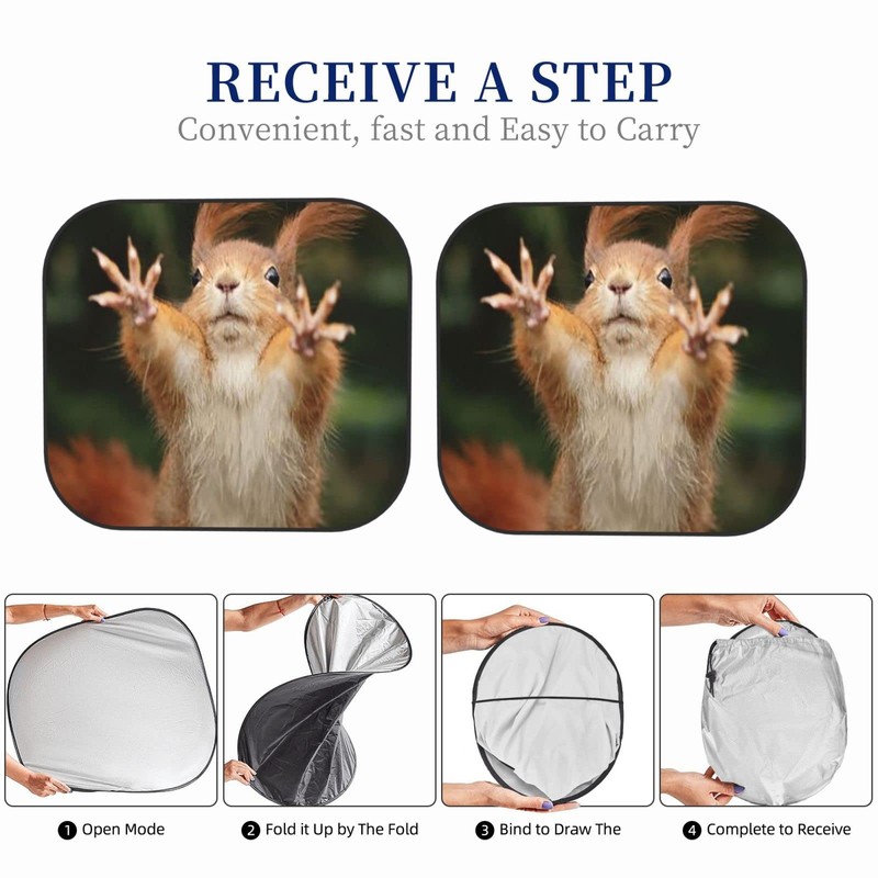 KiuLoam Squirrel Funny Animal Meets Car Windshield Sun Shade, 2-Piece