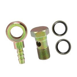 REPAIROCK 1Set Banjo Bolt Kit M14x1.5 Banjo Bolt Hose Barb Fittings Brake Line Fitting Adapter with Copper Washers for Motorcycle Car Iron Bronze Tone Auto Replacement Parts