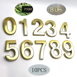 10 Pcs 3D House Door Numbers Mailbox Numbers(0-9), 2.75 Inch Self Adhesive Plastic Number Sticker for Hotel Apartment Room and Address Sign,(2.75 Inch 0-9,Gold)