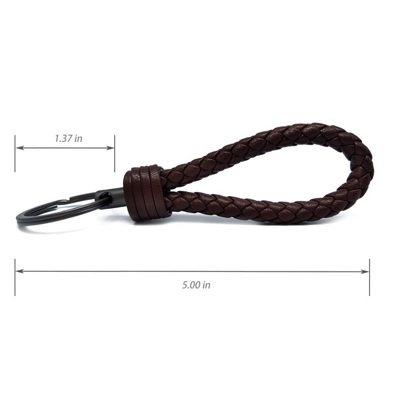 LABEN Key Chain Lambskin Handwoven Genuine Leather Keychain - Brown