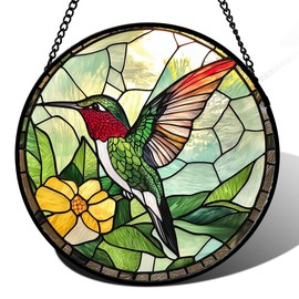 AMDERVEN Stained Glass Window Hanging, Green Hummingbird Sun Catcher for Door Home Decor, Birds Suncatcher Christmas Mother's Day Birthday Gifts for Bird Lovers Women Men Mom and Nana 7.8 in