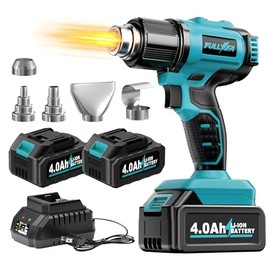 FULLYEA Heat Gun Cordless, Portable Hot Air Gun Kit with 5 Nozzles, Max 550℃/1022℉, Soldering Heat Gun with 2*4.0Ah Battery & Charger, Cordless Heating Gun for Shrink Tubing, Vinyl Wrap, Craft (Blue)