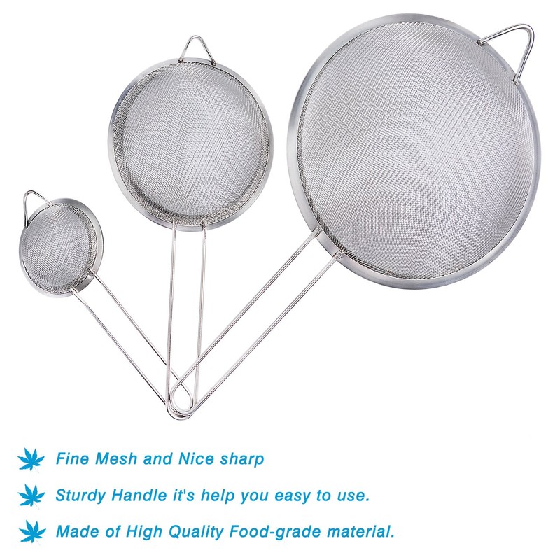 Wellehomi Fine Wire Mesh Kitchen Sieve Set 7,12,18cm with Rim