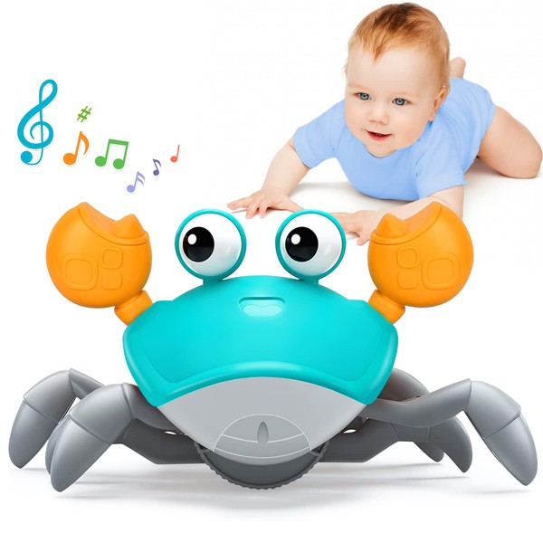 Aitbay Crawling Crab Baby Toy - Rechargeable Tummy Time Baby Walking Toys with Music and LED Light, Sensory Toys for Infant Toddler Boys Girls Gifts