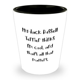 My Jack Russell Terrier Thinks I'm Thoughtful Gifts from Friends and Family for Christmas Unique Shot Glass, Jack Russell Terrier Dog Lover Gifts