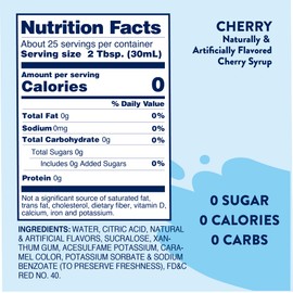 Jordan's Skinny Mixes Sugar Free Syrup, Cherry Flavor, Fruit Flavored Water Enhancer, Drink Mix for Iced Tea, Lemonade, Drinks, Low Calorie Water Flavoring, Dairy & Gluten Free, Kosher, 25.4 Fl Oz