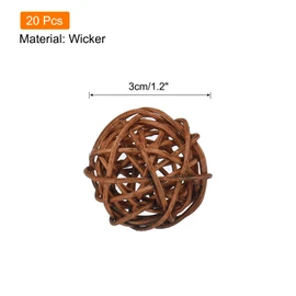 sourcing map 20 Pcs Wicker Rattan Balls Decorative Balls 1.2Inch for Vase Fillers,Wedding,Garden,Hallway Party,Brown