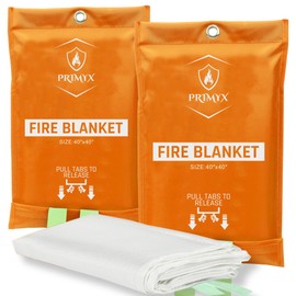 primyx Fire Blanket - 2 Pack - Emergency Fire Blanket for Home - Fiberglass Fire Suppression Blankets for Kitchen - Reflective Straps - 40x40 inches