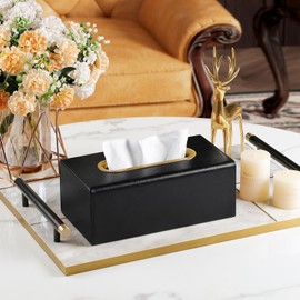 MEIBOOCH Rectangle Tissue Box Cover, Luxury PU Leather Tissue Box Holder with Magnetic Closure (Black)