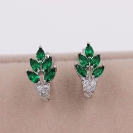 Uloveido Women's Marquise Cut Crystal Tree Leaf Green U Hoop Earrings Simulated Emerald Ear Jewellery for Girl (Green)