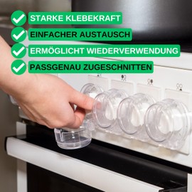 Stove child safety lock with oven door protection, no knob disassembly, 6 x stove knob covers and 1 x oven child safety lock, max. Diameter 4.9 cm Cooker Knobs, min. 6.1 cm centre to centre distance
