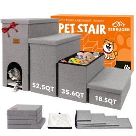 Zerbuger Dog Stairs 23" H, 4-Step Wider Dog Steps for High Beds Window, Folding Storage Pet Stairs Gift for Small/Medium/Large Old Dogs Cats, Ramp for Climbing Car Up to 200 lbs (Gray, with Condo)