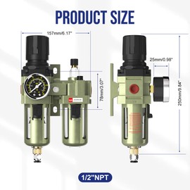 CNZG PNEU NPT 1/2 Air Regulator with Gauge,Air Compressor Water Separator with Accessories,Pneumatic Compressed Air Filter Pressure Oil Trap(AC4010-04)