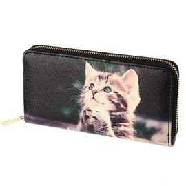 Cat Transfer Round F Long Wallet Cute kitten photograph 520-008 00-07, Multicolor, Wallet