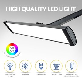 Ultra Bright 2300 Lumens Professional Eye Care LED Desk Lamp - Adjustable Brightness, Dimmable Modern Task Light with Clamp for Home Office, Beauty, Crafting, Workbench (Daylight, Dimming, Black)