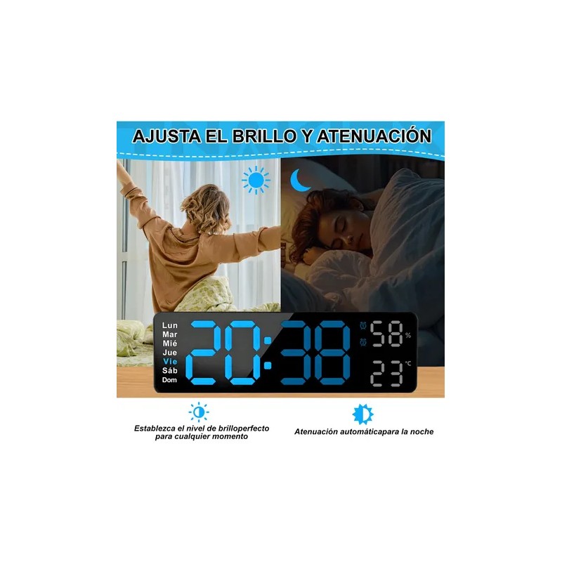 Reloj De Pared Digital Con Termómetro, Alarmas Y Calendario