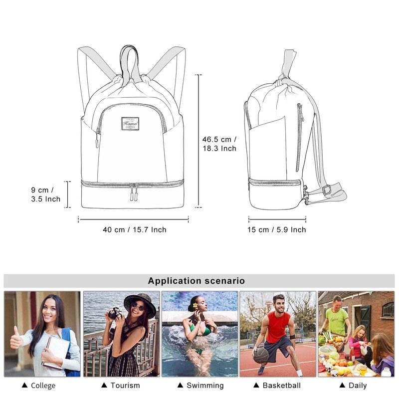 Kamo Drawstring Backpack Bag - Sport Swimming Yoga Backpack with