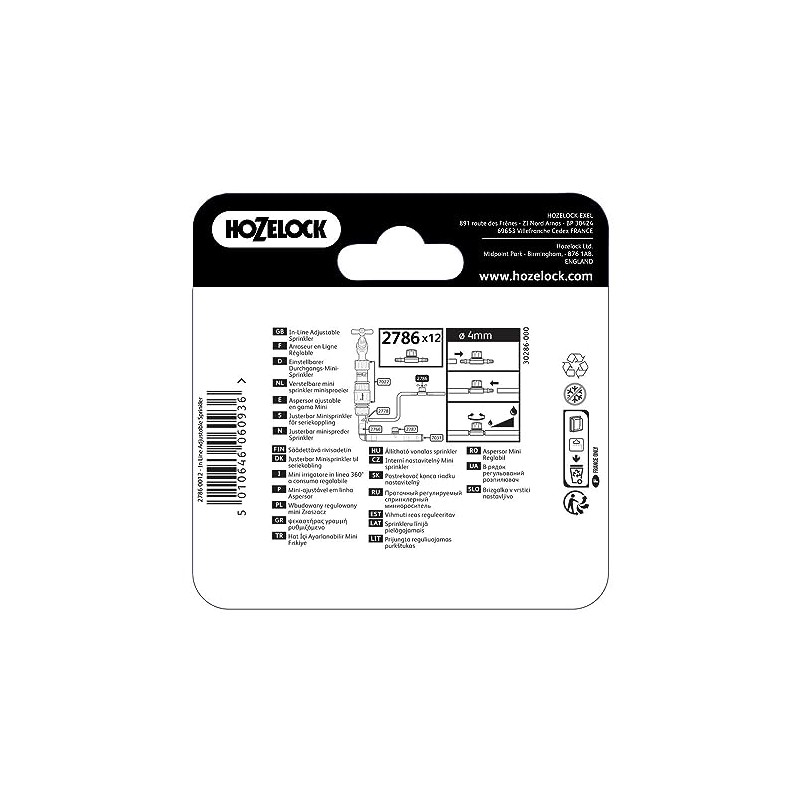 HOZELOCK - Micro Sprinkler Adjustable 360° In-Line, ø 4 mm