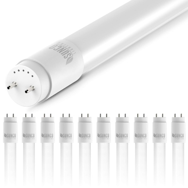 Sunco Lighting 10 Pack 4FT T8 LED Tube, 18W=40W Fluorescent, Frosted Cover, 5000K Daylight, Single Ended Power (SEP), Ballast Bypass, Commercial Grade - UL Listed, DLC