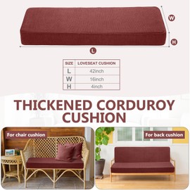 Wenqik Corduroy Indoor Bench Cushion 42x16 Furniture Loveseat Patio Swing Piano Wicker Couch Window Seat Pad Thickened Memory Sponge Back Cushion Farmhouse Boho Textured Home Decorative (Red)