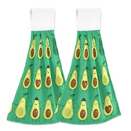 DIGTIA Summer Avocado Green Kitchen Hand Towels 2 Pack Funny Cute Fruit for Bathroom Hanging Tie Towel with Loop