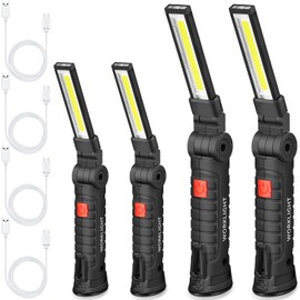 4 Pieces LED Work Light COB Rechargeable Work Flashlight with Magnetic Base, Hanging Hook and 360° Rotate 5 Modes Portable LED Work Flashlight for Car Repair, Household and Outdoor Use (Small, Large)