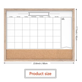 TORASO Whiteboard Calendar & Corkboard, 18" x 24" Combination Dry Erase White Board & Bulletin Board, Rustic Brown Frame Calendar/Cork Combo Board(ZHYL-RB-4560)