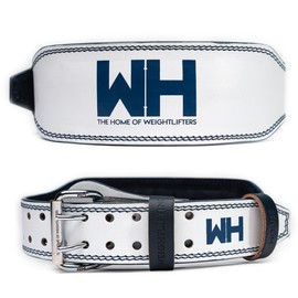 Weightlifting House Elite Leather Belt (White & Blue, XXL)
