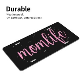 Pink Sparkle Mom Life License Plate - 6x12 Inch Aluminum Novelty Decorative Vanity Metal Front Car Plate for Women Men