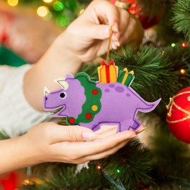 Dinosaur Felt Ornaments for Kids (8 Designs), Dino Christmas Tree Hanging Ornaments for Winter Holiday Hanging Decorations Party Favors, Cute T-Rex Triceratops Diplodocus (Set of 8)