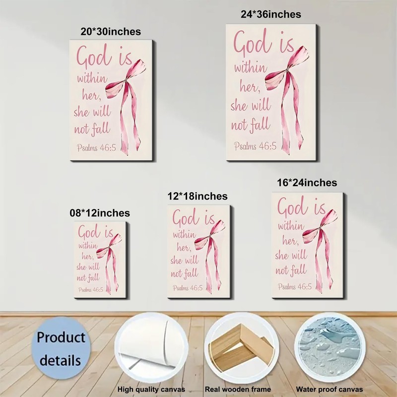 Framed Exquisite Poster, Pink Bow & Inspirational Bible Verse God