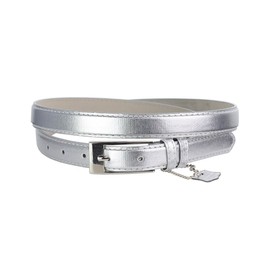NYFASHION101 Women's Classy Skinny Bonded Leather Casual Belt with Shiny Buckle (L (37"-41"), Silver)