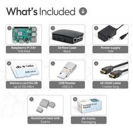Raspberry Pi 3 B Starter Kit | Power Supply | Case | 64GB Edition | HDMI Cable 1m | USB Card Reader | Heat Sink | Raspberry Pi 3 B 1GB RAM