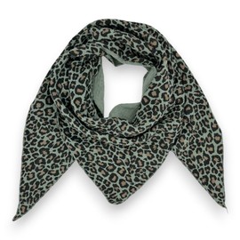 Ziona Muslin Scarf Women's Leo Made Italy 195 x 72 cm Autumn Winter Triangular Scarf Cotton Neckerchief, Green