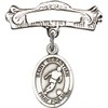 Sterling Silver Baby Badge with St. Sebastian/Soccer Charm and Arched