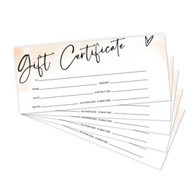 Blank Gift Certificate for Business, 25 Watercolour Gift Certificate Cards for Spa Restaurants Salon, Custom Client Vouchers for Birthday, Fill in Blank Work Business Present Cards, 3. 5 x 8 Inch -A05