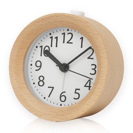 Pop Frog 目覚まし時計 置き時計 アナログ 北欧 木製 小型 アナログ時計 卓上時計 スヌーズ機能 ダイヤル アラーム機能 静音 バックライト (ナチュラル)