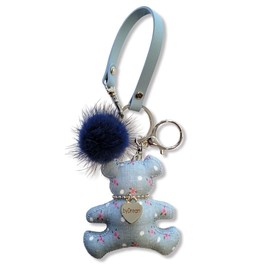 [byDream] Bear Key Chain, Bear Bag Charm, Plush Bear Keychain, Cloth Genuine Leather Strap, Real Mink Four, Comes with Pom Poms, Stylish, Cute, Strap, Bag, Gift, Present, Animal, Animal Charm,