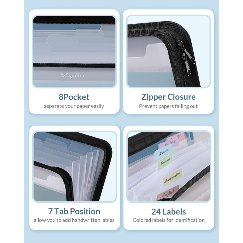 Document Organizer, Accordion Folder with Front Pocket, 7 Pocket Expanding