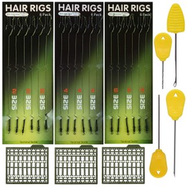 SHADDOCK 18 Pieces Carp Fishing Hair Rigs Boilie Rig Carp Leader Braided Line Fishing Hooks Handmade Carp Rigs with Boilie Stoppers (8340 Carp Rigs + KIT-25 Pieces)