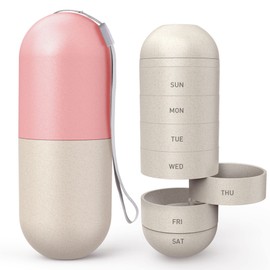 Zannaki Zannaki Upgrade Large Compartment Grain Fiber Moisture Proof Cute Weekly Pill Organizer, Laser Carving Markings, BPA Free Travel Hiking 7 Day Pill Box Case to Hold Pills,Vitamins,Fish Oil,Supplements